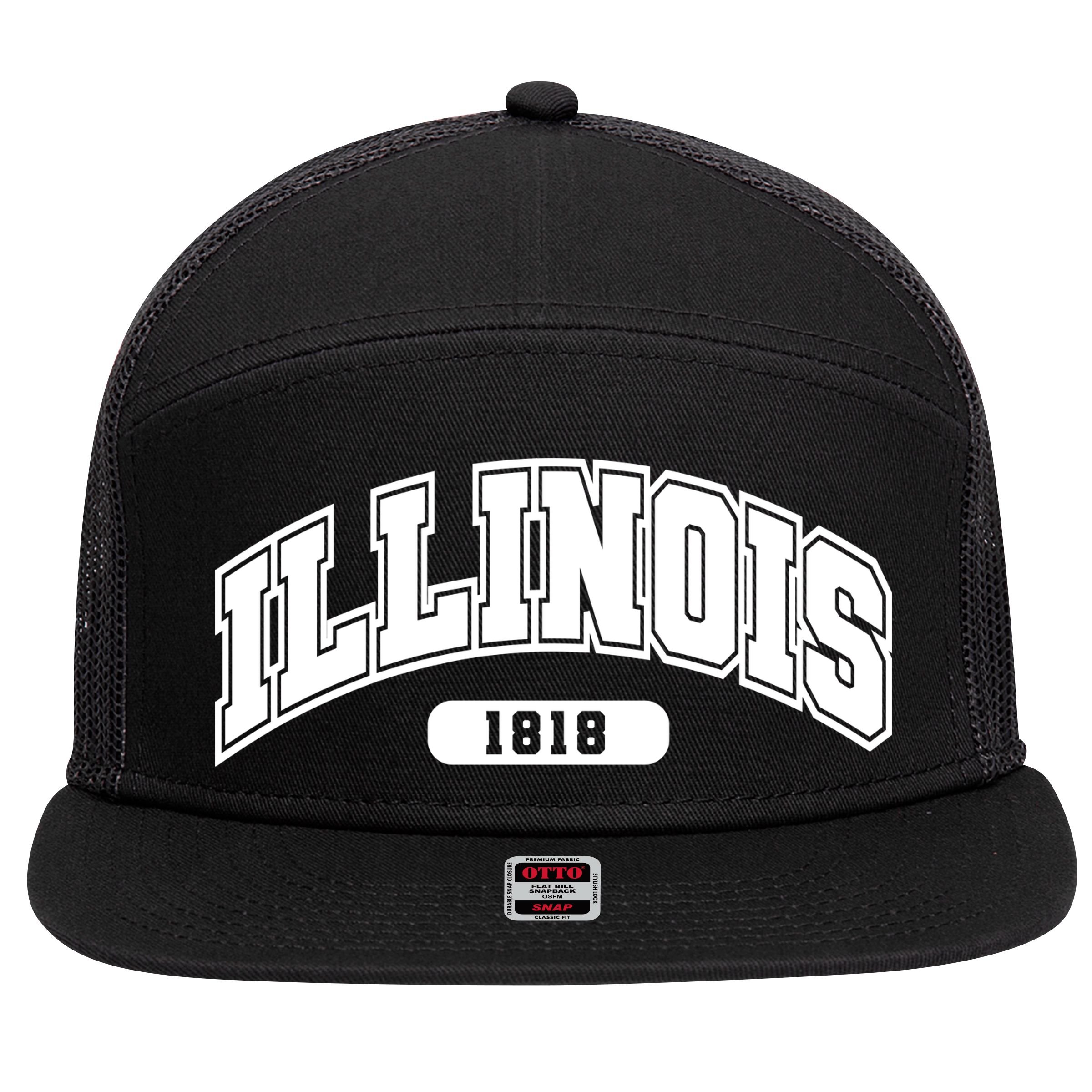 Illinois Collegiate Style 1818 7 Panel Mesh Trucker Snapback Hat