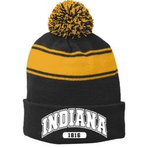 Indiana Collegiate Style 1816 Stripe Pom Pom Beanie