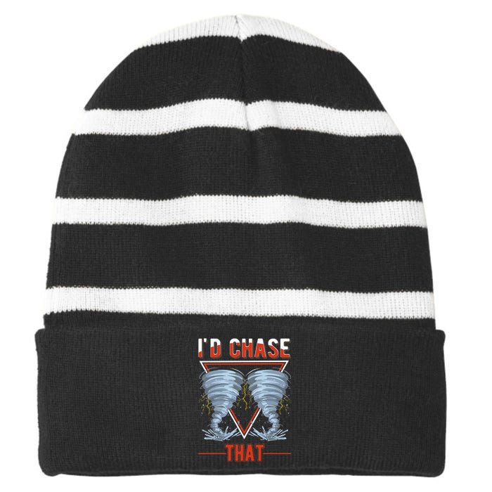 ID Chase That Tornado Storm Chaser Striped Beanie with Solid Band