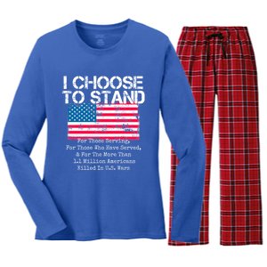 I Choose To Stand American Flag Cool Gift National Usa Anthem Cool Gift Women's Long Sleeve Flannel Pajama Set 