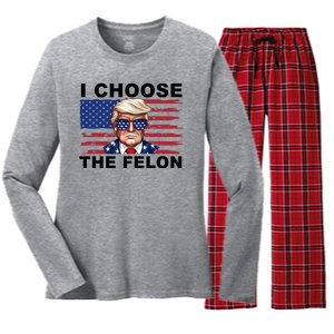 I Choose The Felon Funny Trump 2024 Republican Patriot Women's Long Sleeve Flannel Pajama Set 