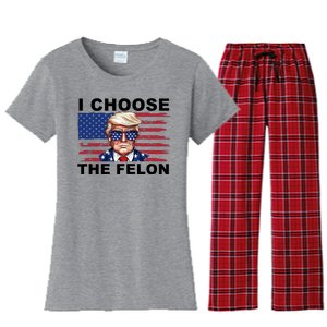 I Choose The Felon Funny Trump 2024 Republican Patriot Women's Flannel Pajama Set