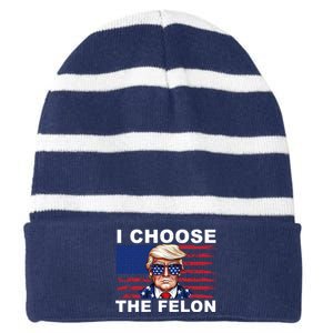 I Choose The Felon Funny Trump 2024 Republican Patriot Striped Beanie with Solid Band