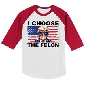 I Choose The Felon Funny Trump 2024 Republican Patriot Kids Colorblock Raglan Jersey