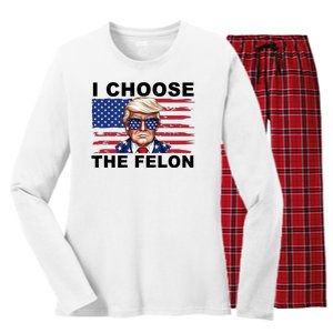 I Choose The Felon Funny Trump 2024 Republican Patriot Women's Long Sleeve Flannel Pajama Set 