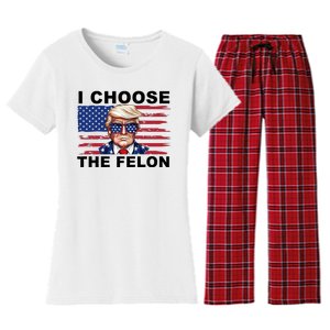 I Choose The Felon Funny Trump 2024 Republican Patriot Women's Flannel Pajama Set