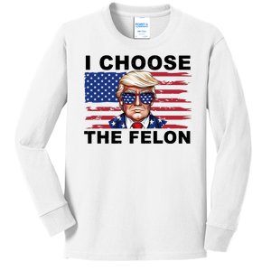 I Choose The Felon Funny Trump 2024 Republican Patriot Kids Long Sleeve Shirt