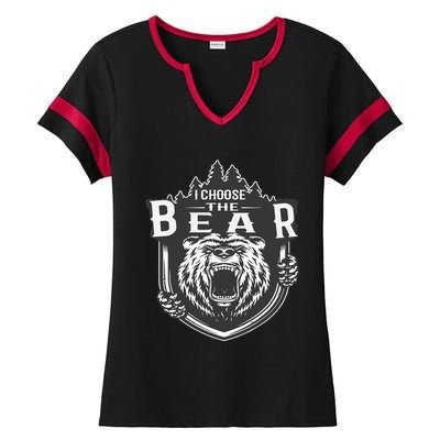 I Choose The Bear In The Woods Ladies Halftime Notch Neck Tee