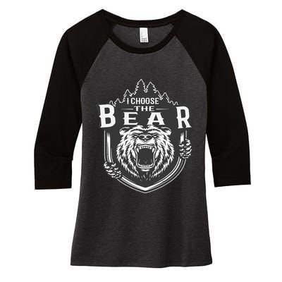 I Choose The Bear In The Woods Women's Tri-Blend 3/4-Sleeve Raglan Shirt