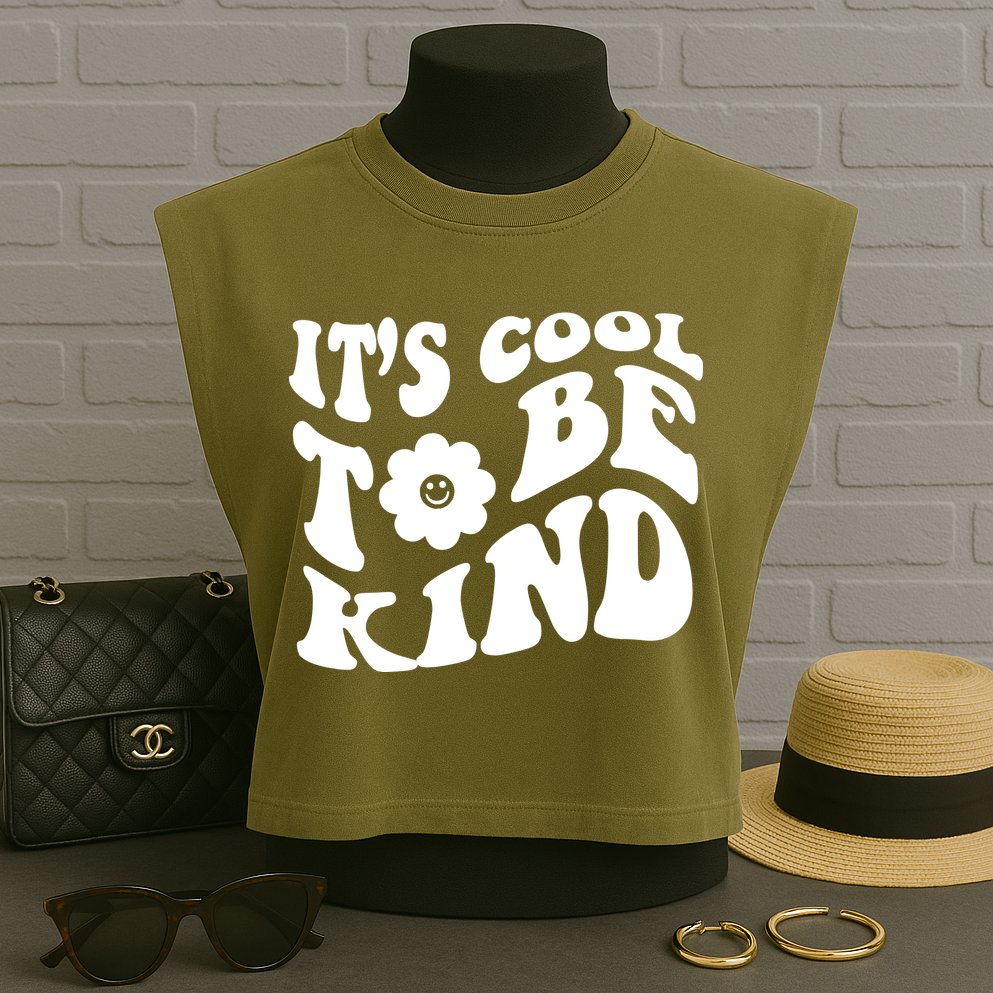 It's Cool To Be Kind Retro Quote Garment-Dyed Women's Muscle Tee