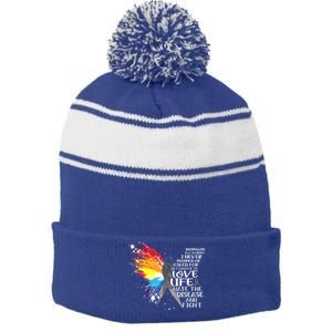 I Choose To Love Life And Fight Cool Gift Stripe Pom Pom Beanie