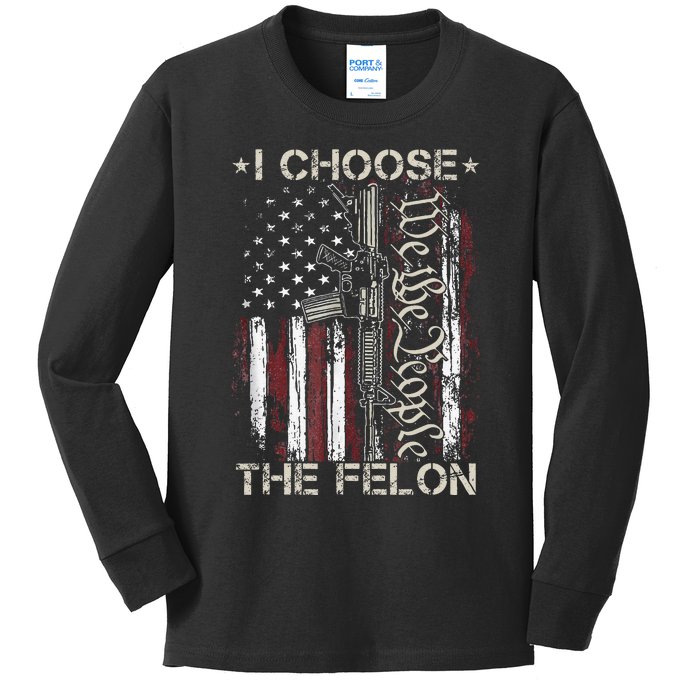 I Choose The Felon Funny Trump 2024 Voting Convicted Felon Kids Long Sleeve Shirt