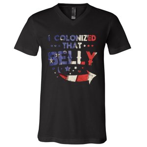 I Colonized That Belly 4th Of July Pregnancy Dad Matching V-Neck T-Shirt