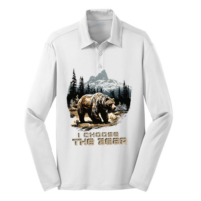 I Choose The Bear Silk Touch Performance Long Sleeve Polo