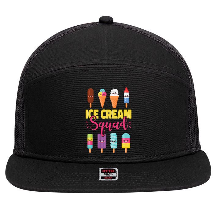Ice Cream Team Cone Popsicle Ice Cream Squad 7 Panel Mesh Trucker Snapback Hat
