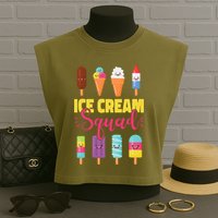 Ice Cream Team Cone Popsicle Ice Cream Squad Garment-Dyed Women's Muscle Tee