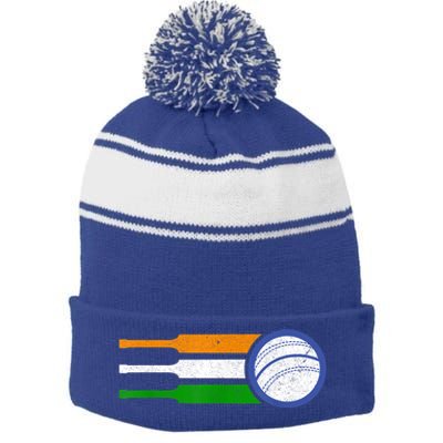 India Cricket Team Gift Indian Cricket Fan Flag Gift Stripe Pom Pom Beanie