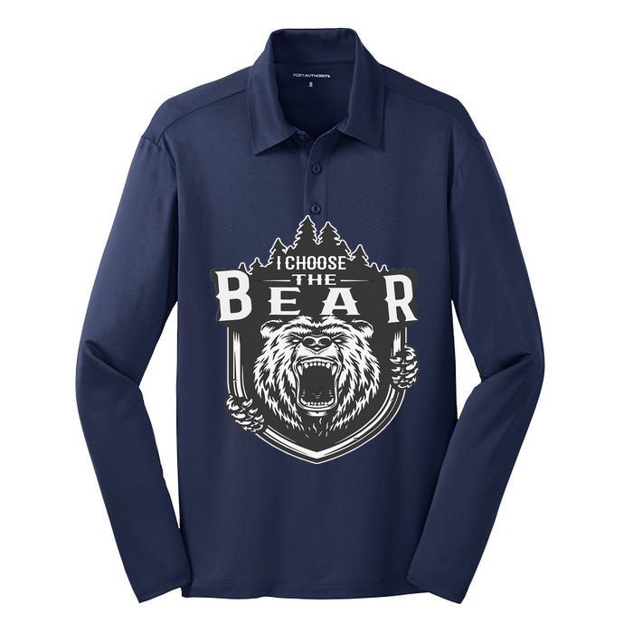 I Choose The Bear In The Woods Silk Touch Performance Long Sleeve Polo