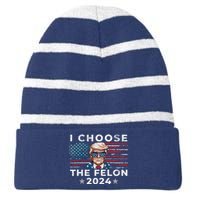 I Choose The Felon 2024 Funny Republican Patriot Women Striped Beanie with Solid Band