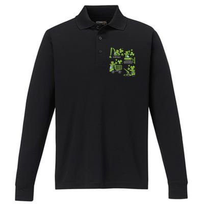 Irish Construction Truck Crane St Patricks Day Performance Long Sleeve Polo