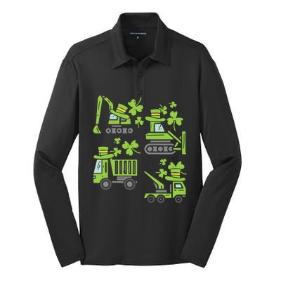 Irish Construction Truck Crane St Patricks Day Silk Touch Performance Long Sleeve Polo