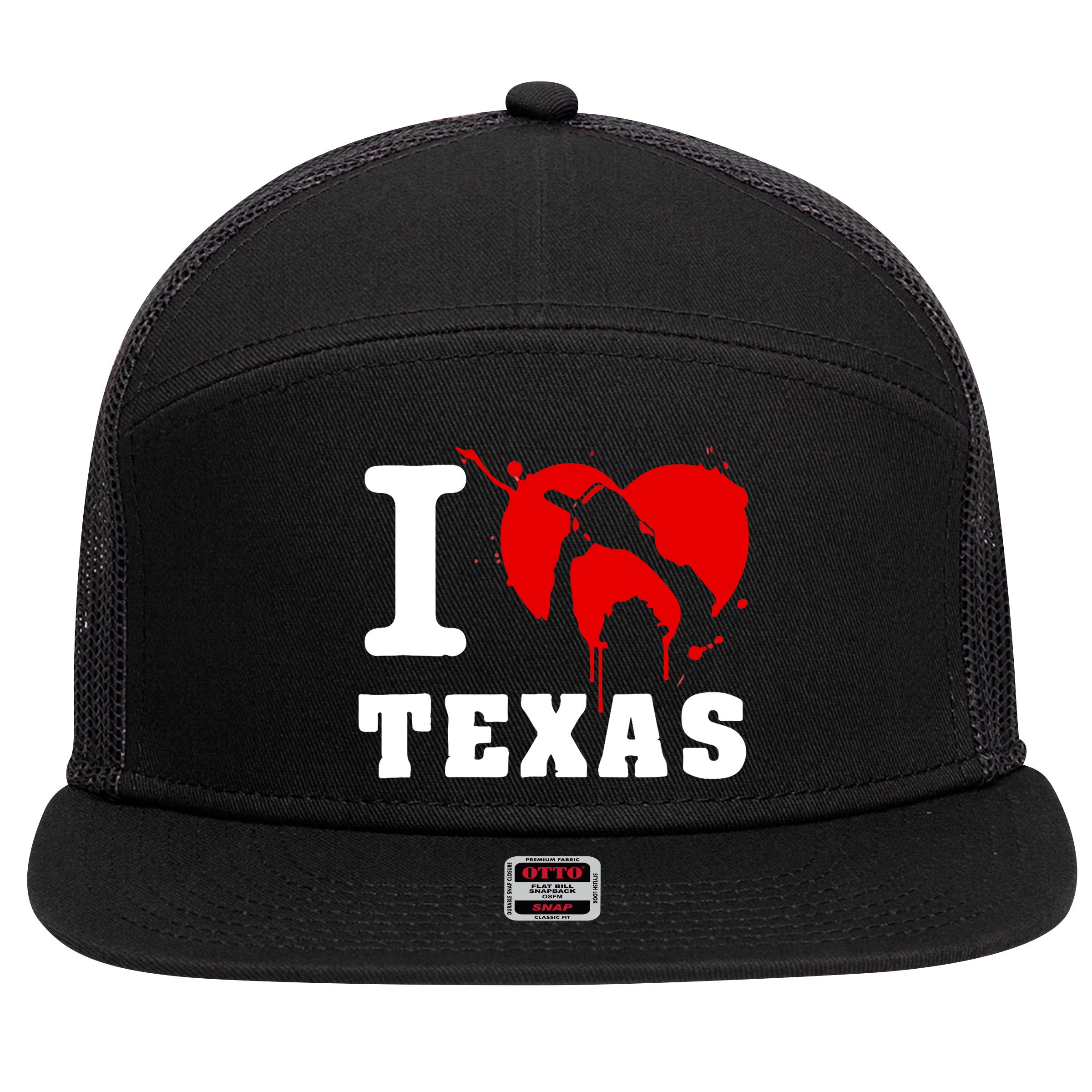 I Chainsaw Texas Funny Chainsaw Heart 7 Panel Mesh Trucker Snapback Hat