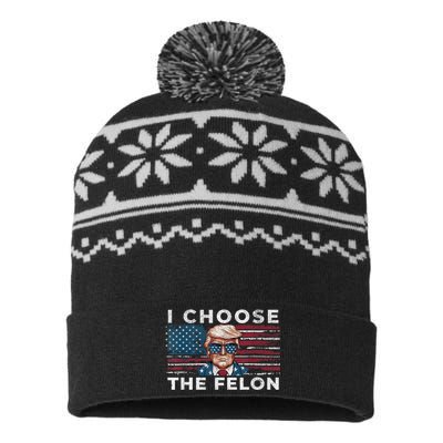 I Choose The Felon Funny Trump 2024 Republican Patriot USA-Made Snowflake Beanie