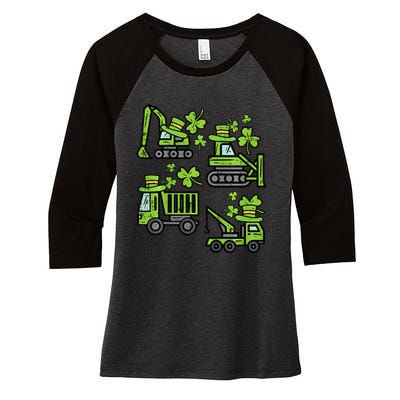 Irish Construction Truck Crane St Patricks Day Women's Tri-Blend 3/4-Sleeve Raglan Shirt