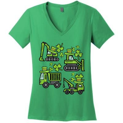 Irish Construction Truck Crane St Patricks Day Women's V-Neck T-Shirt