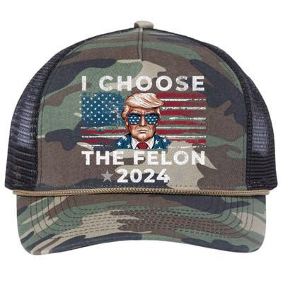 I Choose The Felon 2024 Funny Republican Patriot Retro Rope Trucker Hat Cap