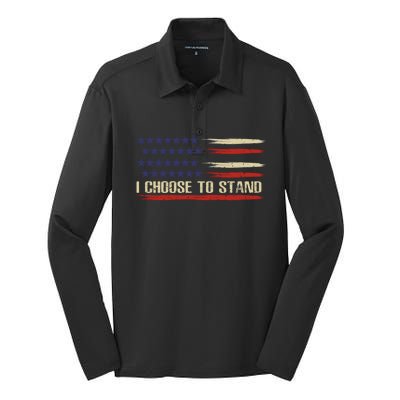 I Choose To Stand Cool Gift Pledge Of Allegiance American Flag Cute Gift Silk Touch Performance Long Sleeve Polo