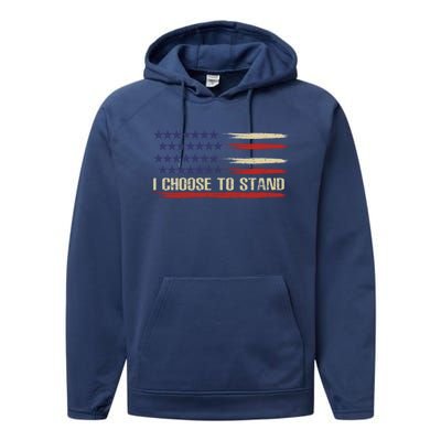 I Choose To Stand Cool Gift Pledge Of Allegiance American Flag Cute Gift Performance Fleece Hoodie