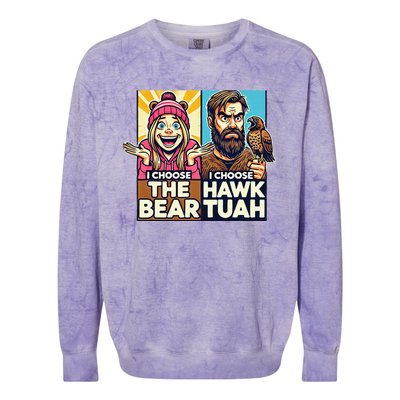 I Choose The Hawk Tuah Vs I Choose The Bear Colorblast Crewneck Sweatshirt