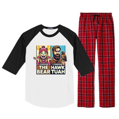 I Choose The Hawk Tuah Vs I Choose The Bear Raglan Sleeve Pajama Set