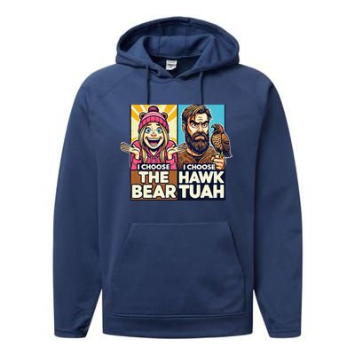 I Choose The Hawk Tuah Vs I Choose The Bear Performance Fleece Hoodie