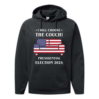 I Choose The Couch Presidential Election 2024 Funny Performance Fleece Hoodie