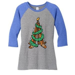 IceHockey Christmas Tree Ornats Funny Xmas Gift Women's Tri-Blend 3/4-Sleeve Raglan Shirt