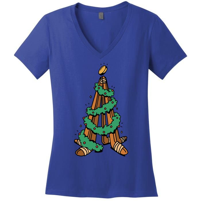 IceHockey Christmas Tree Ornats Funny Xmas Gift Women's V-Neck T-Shirt