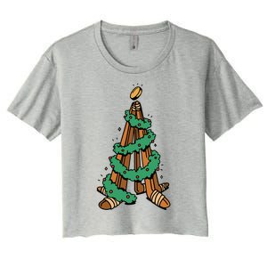 IceHockey Christmas Tree Ornats Funny Xmas Gift Women's Crop Top Tee