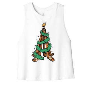 IceHockey Christmas Tree Ornats Funny Xmas Gift Women's Racerback Cropped Tank