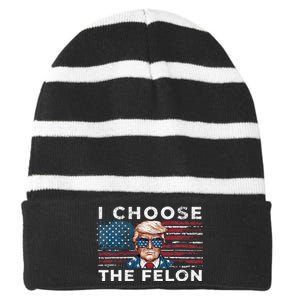 I Choose The Felon Funny Trump 2024 Republican Patriot Striped Beanie with Solid Band