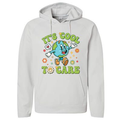 ItS Cool To Care Earth Day 2024 Retro Groovy Teacher Performance Fleece Hoodie