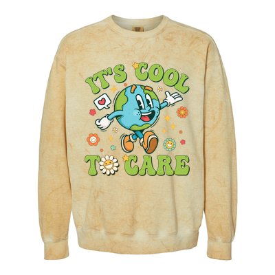 ItS Cool To Care Earth Day 2024 Retro Groovy Teacher Colorblast Crewneck Sweatshirt