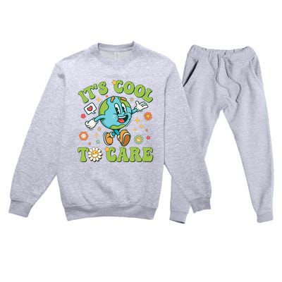 ItS Cool To Care Earth Day 2024 Retro Groovy Teacher Premium Crewneck Sweatsuit Set