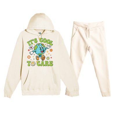 ItS Cool To Care Earth Day 2024 Retro Groovy Teacher Premium Hooded Sweatsuit Set