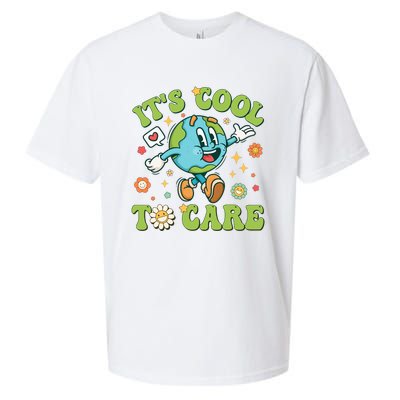 ItS Cool To Care Earth Day 2024 Retro Groovy Teacher Sueded Cloud Jersey T-Shirt