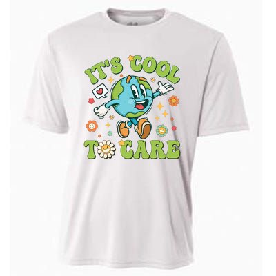 ItS Cool To Care Earth Day 2024 Retro Groovy Teacher Cooling Performance Crew T-Shirt