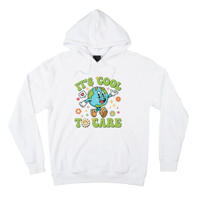 ItS Cool To Care Earth Day 2024 Retro Groovy Teacher Hoodie