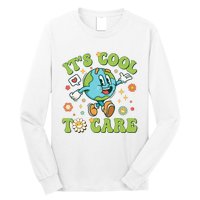 ItS Cool To Care Earth Day 2024 Retro Groovy Teacher Long Sleeve Shirt