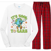 ItS Cool To Care Earth Day 2024 Retro Groovy Teacher Long Sleeve Pajama Set